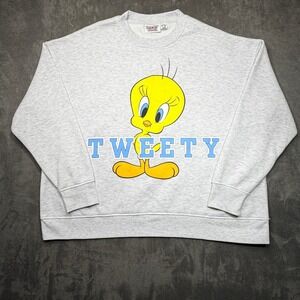 Looney Tunes Tweety Bird Graphic Sweatshirt Womens XL Heather Gray Crew Neck